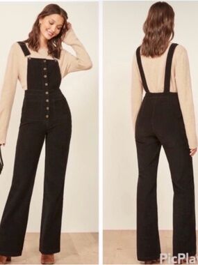 Reformation Jeans Cassidy Button Corduroy Overalls Jumpsuit Womens Size 2 Black